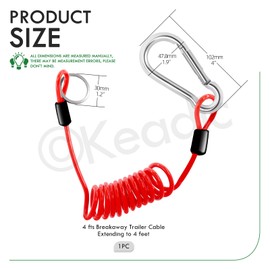 Keadic 1Pc 4 Ft Breakaway Trailer Cable, Stainless Steel Spring Towing Coiled Wire with Ground Clip, Brake Safety Straps for RV Trailer Emergency Camper