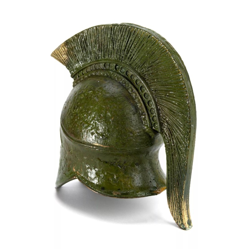 Marinakis Handmade Metal, Bronze Green Oxidation Greek Corinthian Helmet 5"