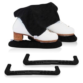 CRS Cross Skate Guards, Soakers & Towel Gift Set - Ice Skating Guards and Soft Skate Blade Covers for Figure Skating or Hockey (Biellmann Black, Large)
