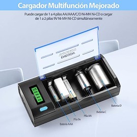 ENEGON Cargador de Pilas para Ni-MH Ni-CD de C, D, AA, AAA y 9V con Pantalla LCD