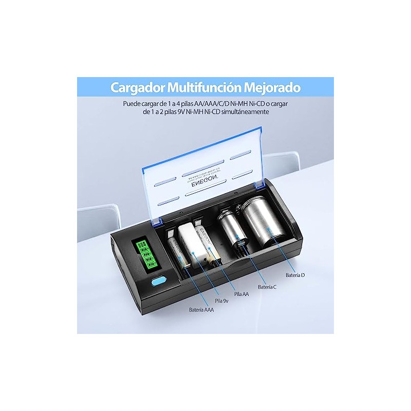 ENEGON Cargador de Pilas para Ni-MH Ni-CD de C, D,