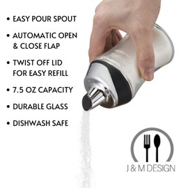J&M DESIGN Sugar Dispenser with Pour Spout Lid Sugar Container Shaker Coffee Bar Accessories Organizer Essentials Powdered Creamer Baking Supplies 7.5oz Glass Jar Pourer Sugar Bowl Salt Dish Holder