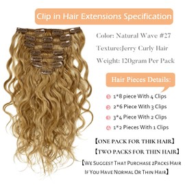 Lacer 18Inch Blonde Human Hair Extensions Curly Clip in Natural Wave Hair Extensions for Women Honey Blonde Hair Extension Double Weft 120G Remy Thick Clip ins Hair #27 7Pcs