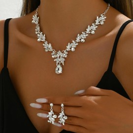 Elegant Prom Party Jewelry Set for Women Bridal Wedding Rhinestone Costume Accessories with Sparkle Crystals Silver Tone Evening Gala Formal Event Jewelry