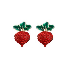 Red Radish Fruit Rhinestone Stud Earrings, Dainty Cute Enamel Crystal Earrings, Fun Goodwill Teacher Christmas Jewelry Gifts for Women (Radish)