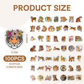 OAOSDH 100 tiger stickers, animal stickers, creative stickers, waterproof stickers, can decorate water bottles, luggage cups and notebooks