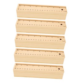 TEHAUX 5pcs Compact Wooden Pencil Box with Slide Out Drawer and Ruler Multifunction Stationery Organizer for Students and Office DIY Paintable Wood Case with Removable Cover