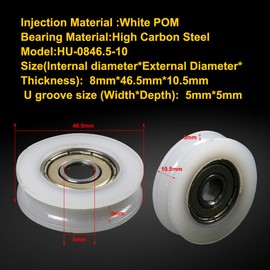 ATOPLEE 4pcs Round Groove Nylon Pulley Wheels Roller for Slide Gate/Angle Bar/Drawers (8x46.5x10mm)