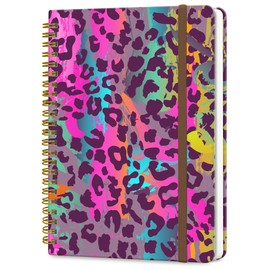 DHGPTS Spiral Journal Notebook, A5 Cute Notebooks for Women Men, College Ruled Hardcover Notebook for Work & Note Taking, 60 Pages Double-Wire Journals for Writing, Cute Colorful Leopard