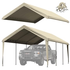 Pakunoda Carport Replacement Canopy Cover 12'x20' for Tent Top Garage Shelter Cover, 800D Heavy Duty Oxford Waterproof & UV Protected Car Canopy Tarp with Ball Bungees (Frame is not Included)
