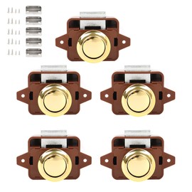 Push Button Latch Push Door Lock Button Latch Lock Motorhome Furniture Cabinet Push Button Latch Door Lock Rotary Knob Lock for Campers, Caravans, RV, Yachts, Boats (5 Pack Brown)