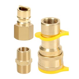 GRILLJOB 1/2" Gas Quick Connect Kit, Disconnect Connector with Female Insert Plug and 1/2" x 1/2" Male NPT Fitting, Solid Brass 1/2 inch Natural Gas Propane Quick Connect Adapter