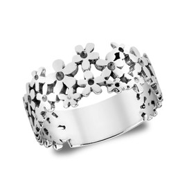 AeraVida Mini Daisies Sterling Silver Floral Ring for Women | .925 Stamped Shiny Fashion Nature-Inspired Stackable Band | Lightweight 7mm Wide Silver Ring Size 6-10 | Garden Jewelry Gift (6)