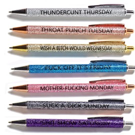 Funny Pens, 7 Pcs Funny Seven Days of The Week Pen Describing Mentality, Fun Ballpoint Pens Daily Pen Set, Weekday Vibes Glitter Pen Set, Gift for Colleagues, Friends Who Love to Write Diary(7 Pcs)