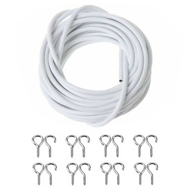 Net Curtain Wire 4m White Hanging Cord Cable set with 8 Pairs Hooks and Eyes, Customized to Fit for Multi-Purpose Window, Voile, Shower Curtains