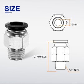 QUARKZMAN Push to Connect Fitting 10 mm Tube OD x 1/4 Inch NPT Thread Male Straight Quick Connector Copper Air Line Hose Fittings for Industry Air System PC10-N02, Black