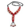 Avalaya Red Wood Bead with Sea Shell Element Tassel Black