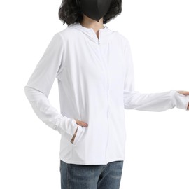 PAFHL Women's UV Protection Hoodie, Rash Guard, Sunscreen, Thin Hoodie, UPF 50+, Long Sleeve, Hooded, UV Protection, Breathable, Lightweight, Hat Included, Finger Holes Included, white