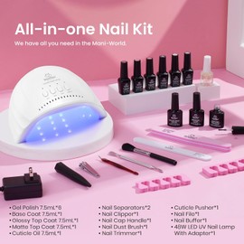 Beetles Gel Nail Polish Set con Lámpara UV/LED - 6 Colores Nude Gris Rosa con Base y Top Coat, Set de Manicura DIY en Casa, Regalo para Mujer, Uso Tipo Salón