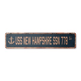 USS New Hampshire SSN 778 Vintage Aluminum Street Sign us Navy Ship Veteran Sailor Rustic Metal tin Gift | Indoor/Outdoor | 30" Wide