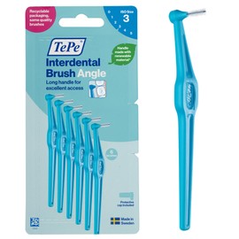 TePe Interdental Brush Angle, Blue, 0.6mm/ISO 3, 6pcs, Plaque Remover, Easy and efficient Cleaning Between Teeth, Tooth Floss for Small Gaps, Carton Pack