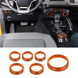 Jeliker for Bronco Trim Rings, AC Headlight Tune 4WD Switch Knob Cover for Ford Bronco 2021 Up Orange Interior Accessories 6pcs(NOT for Sport)