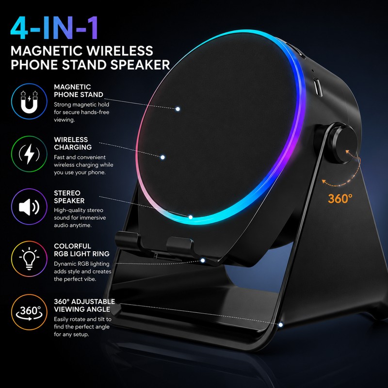 Wireless Induction Speaker Phone Stand for Desk Use – 360°