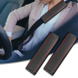 Piburth 2PCS Car Seat Belt Cover, Soft Shoulder Strap Covers Harness Pads, Safety Leather Seatbelt Comfort Driving Cushion Protect Your Neck and Shoulder Universal for Car, Truck, SUV (Black/Red)