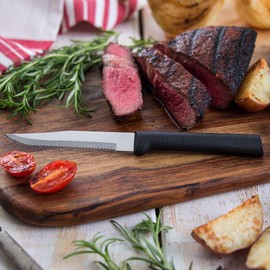 Rada Cutlery Serrated Steak Knife, Made in USA, Black Handle