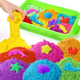 sikmcle Play Sand with Sensory Bin Toy for Kids, 8 lb of 7 Colored Bulk Magic Sand with Sandbox for Toddlers, Sensory Sand Kit for Boys and Girls Age 3-8 (Green)