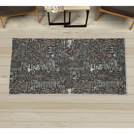 Ambesonne Wild Life Decorative Rug, Exotic Jungle Animals Beetle and Moth Sketch with Floral Writing, Quality Carpet for Bedroom Dorm and Living Room, 2' 2" x 3' 7", Dark Khaki Charcoal Grey