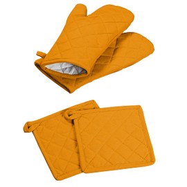 Softopia Cotton Oven Mitt (7"x13") & Pot Holder (8"x8") 100% Cotton Set of Heat Resistant Oven Gloves & Hot Pads for Gifts, BBQ, Cooking, Baking, Thanksgiving - Mustard Yellow