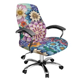 Garucesta Stretch Computer Chair Cover Non-Slip Office Chair Cover Removable High-Back Chair Slipcover with Elastic Edge Universal Fit Office Chair Protection, S, Bohemia Flower