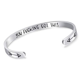 CERSLIMO Friendship Bracelet for Womens - Inspirational Friendship Gifts for Best Friend, Motivational Cuff Bangle for Sister Mother Teacher Gifts Bracelet Birthday Christmas, You Got This Silver