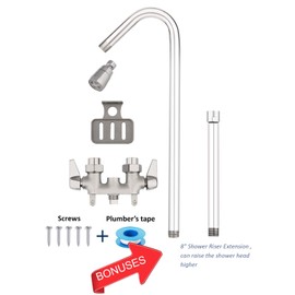 Artiwell Outdoor Shower Fixture System,with Rustproof Riser and Riser Extension, Double Handle Utility Shower Faucet with Showerhead and Soap Dish, Polished Chrome