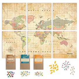 Push Pin Travel Map Kit Includes: Cork World Travel Map, World Flags, Food Stickers, for Travelers (Old School, Puzzle XL Premium)