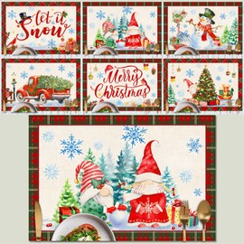 ALINK Christmas Placemats, Set of 6, Polyester Linen Placemats, 30 x 45 cm, Winter Holiday Banquet Placemats, Kitchen Party Decoration