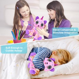 DRAWMYTOY Coloring Plush Toy with 12 Washable Markers for Little Girls Doodle Dolls Arts and Crafts Soft DIY Washable Doodle Stuffed Animal Toy for Kids Ages 4-6 Birthday (Pink Cat)