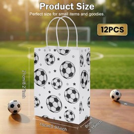 Wowang 12 Pack Soccer Party Favor Paper Bags Soccer Goodie Bag with Handles Football Themed Party Bags Candy Snack Packets for Adults Birthday Party Small Items