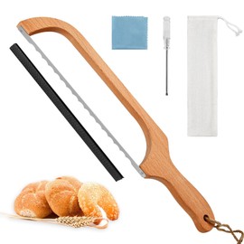Mingslamas Bread Knife for Homemade Bread, Wooden Sourdough Bread Slicer for Even Slicing Premium Stainless Steel Serrated Bread Bow Knife for Precise Cutting Baguettes Bagels