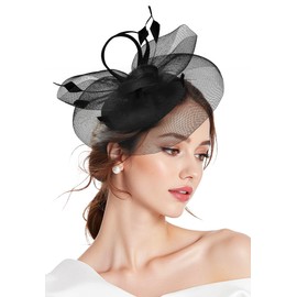 Zando 2025 Fascinators Hats for Women Kentucky Derby Hat Flower Tea Hat 20s Mesh Feathers Headband Hair Clip for Wedding Cocktail Vintage Pillbox Church Hat Headwear Black Fascinator Headband One Size