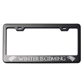 UFRAME House of Stark Game of Thrones Sigil and Logo Laser Engraved Mirror Finished Chrome 100% Stainless Steel License Plate Frame Holder (Winter is Coming)