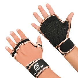 Glaring Way Workout Gloves Women & Men - Weightlifting Gloves for Men & Women with Silicone Padding, Ventilation & Wrist Wraps - Gym/Cycling (Camo, Large)