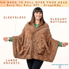 EzrAllora Boho Chic Wearable Blanket -No Sleeves- Lightweight Wrap Shawl - Lap Blanket - Gifts for Grandma - Women's Day Gifts (Jacquard, Velvet Brown)