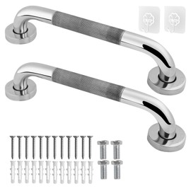 2 Pack Anti Slip Shower Grab Bar Handle, Wetexchi 12 inch Stainless Steel Bathroom Grab Bar, Knurled Bath Balance Bar, Safety Hand Rail Support, Handicap Elderly Senior Assist for Bathtub,Toilet