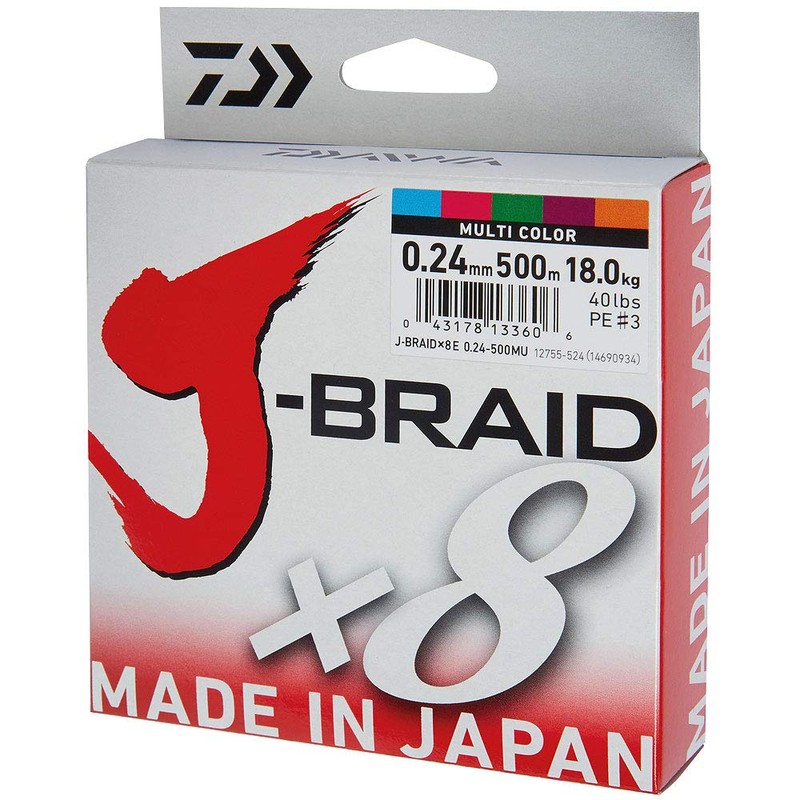 Daiwa J-Braid 8 Braid 0.24mm, 18.0kg / 40.0lbs, 300m dark