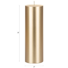 Mega Candles 3 pcs Unscented Solid Gold Pillar Candles, Hand Poured Premium Wax Candle 3 Inch x 9 Inch, Home Décor, Spas, Weddings, Celebrations, Party, Centerpieces, Holidays, Vigils, Prayers