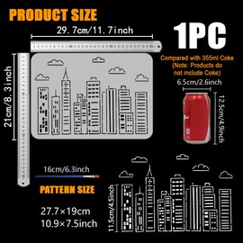 FINGERINSPIRE Cartoon Graffiti Skyline Stencil with Brush 21 x 29.7 cm Cartoon Cityscape Template City Building Pattern Painting Stencil Cityscape Skyline Template for Painting on Wooden Walls