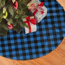 Blue Black Buffalo Plaid Christmas Tree Skirt 36 Inches Xmas Tree Skirt Tree Mat Holiday Supplies Christmas Tree Decorations