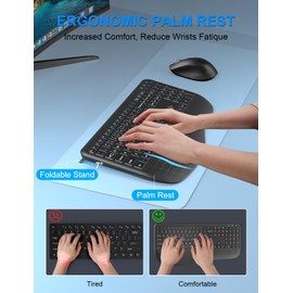 Wireless Keyboard and Mouse Combo, EDJO 2.4G Full-Sized Ergonomic Computer Keyboard with Wrist Rest and 3 Level DPI Adjustable Wireless Mouse for Windows, Mac OS Desktop/Laptop/PC (Carbon Black)